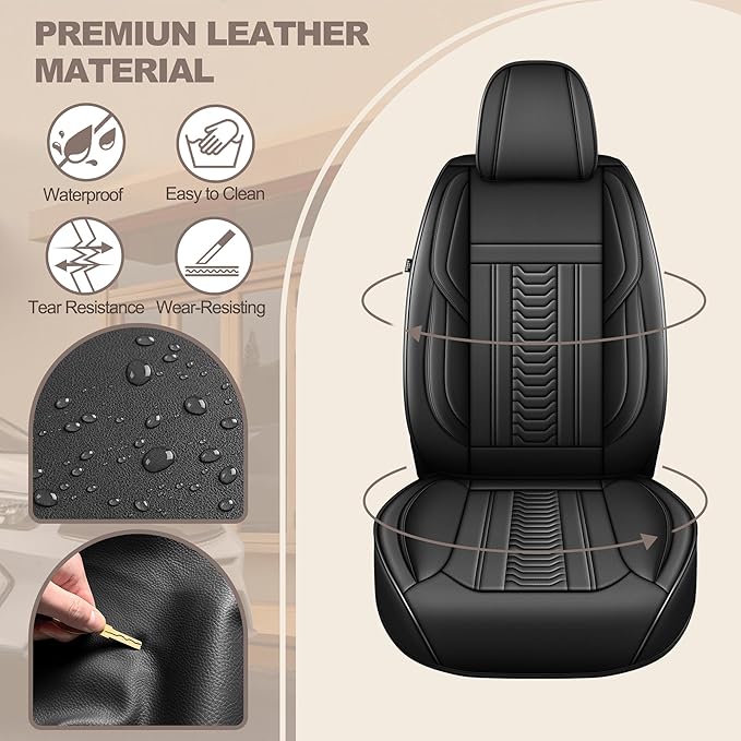 TTX LIGHTING for Dodge Challenger 2008-2025 Seat Covers: Waterproof Leather Seat Protector with Airbag Compatible (2 Front Seats,Black)