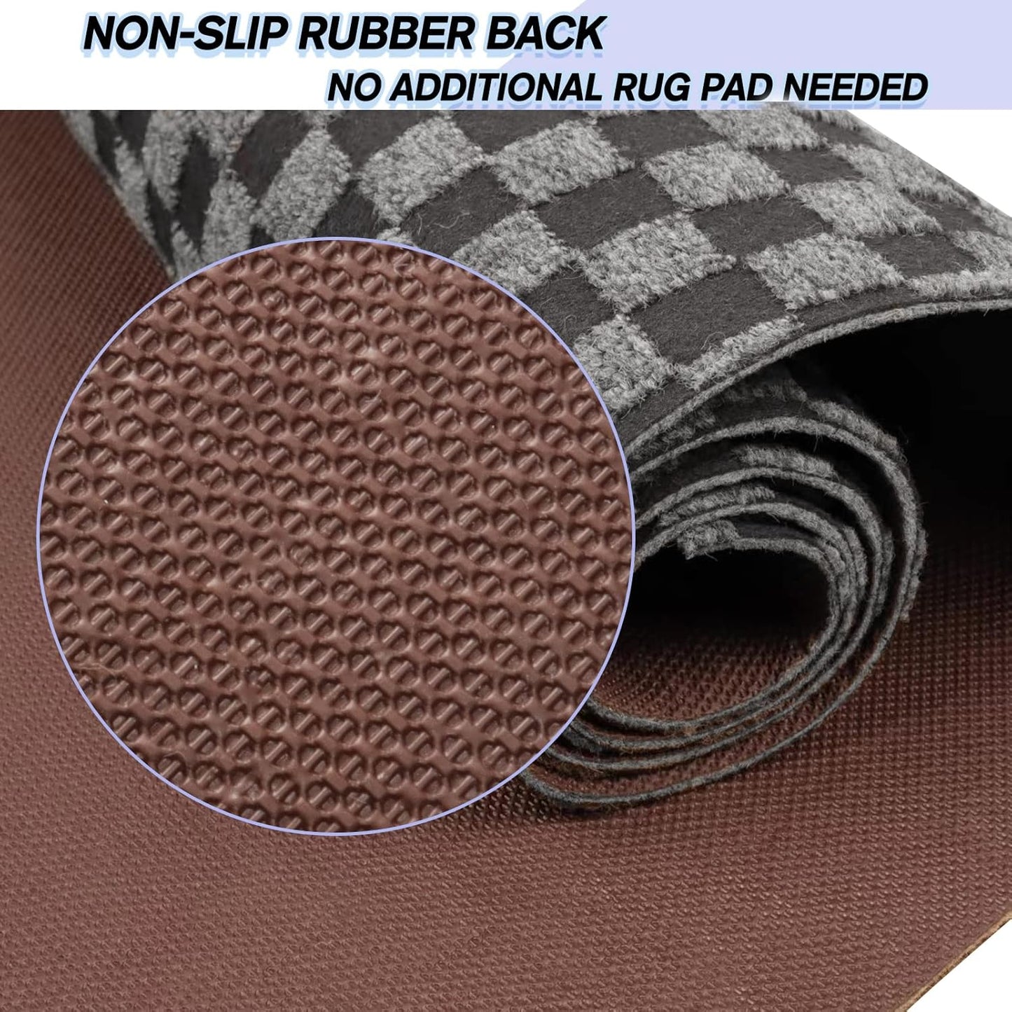 Custom Size Backed Non-Slip Area Rugs Runner, Easy Clean, Waterproof Runner Rugs for Hallway Entryway, Kitchen, Laundry, 2FT x 63FT, Gray Checkered