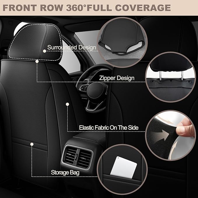 TTX LIGHTING for Subaru Impreza 2012-2026 Seat Covers: Waterproof Leather Seat Protector with Airbag Compatible (2 Front Seats,Black)