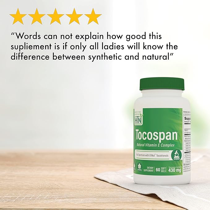 Health Thru Nutrition Tocospan Full Spectrum Vitamin-E 430 mg with EVNol Tocotrienols | All 8 Natural Vitamin E Sources | Clinically Studied | Cardiovascular & Antioxidant Support (Pack of 60)