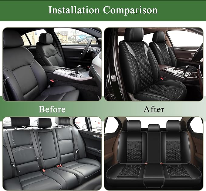 Bling Diamond Embroidered Seat Covers for Toyota Corolla 2000-2019,Full Set 5 Seats,Sparkle Rhinestone Breathable Perforated Faux Leather Car Seat Covers for Women (Black)