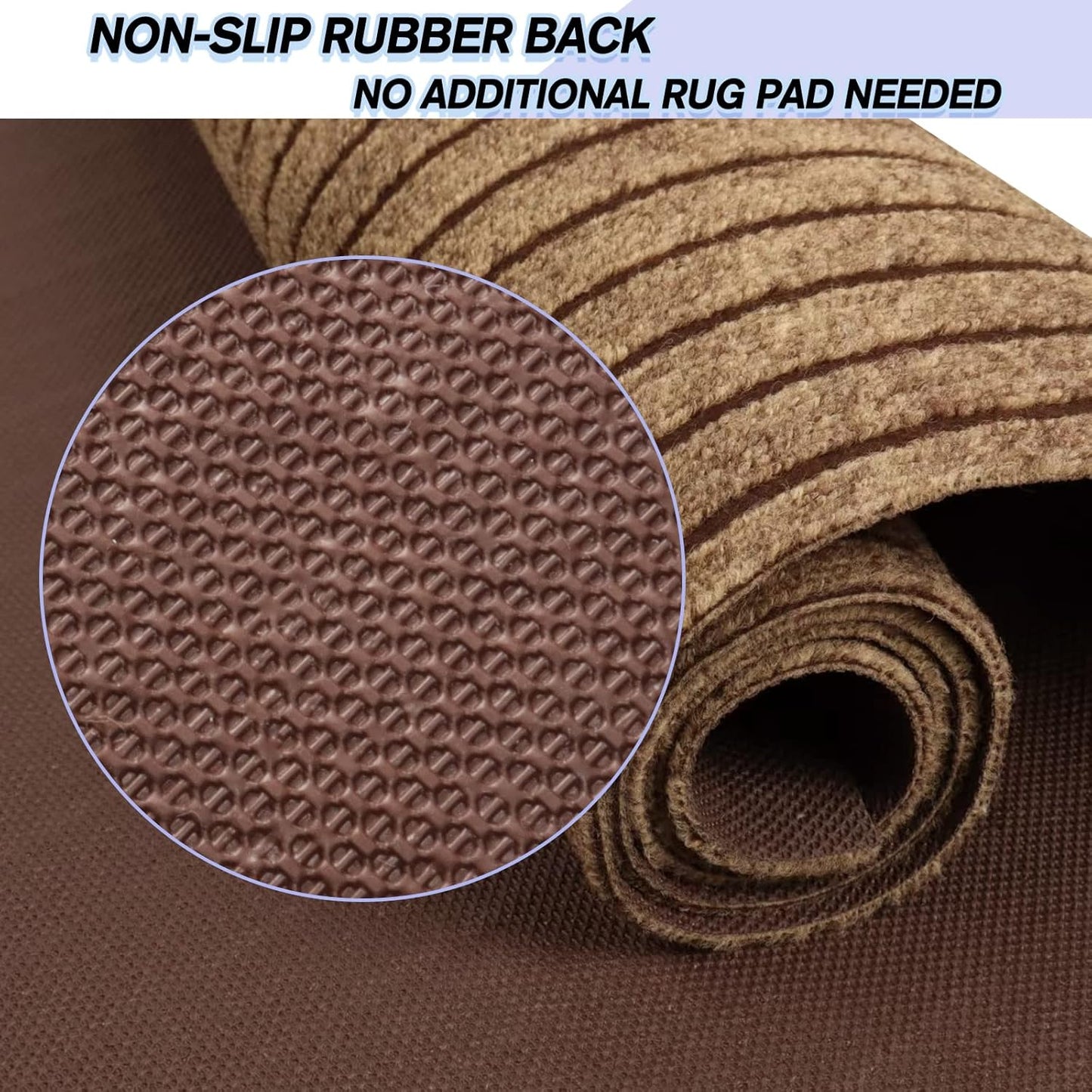 Custom Size Backed Non-Slip Area Rugs Runner, Easy Clean, Waterproof Runner Rugs for Hallway Entryway, Kitchen, Laundry, 2FT x 63FT, Brown Stripe