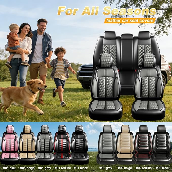 Fit RAV4 Car Seat Covers for Select Toyota RAV 4 2013-2026/RAV4 Hybrid - Premium Full Coverage Leather, Waterproof & All Weather Seat Cushion Protector, Front Pair Black+Gray