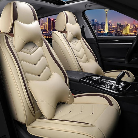CTDS Car Seat Covers for Nissan Sentra 2000-2026, Stylish Sport Seat Cover, Premium Nappa Leather Car Seat Cover. Automobile Seat Covers Sets.(Luxury 2 Seats/Beige)