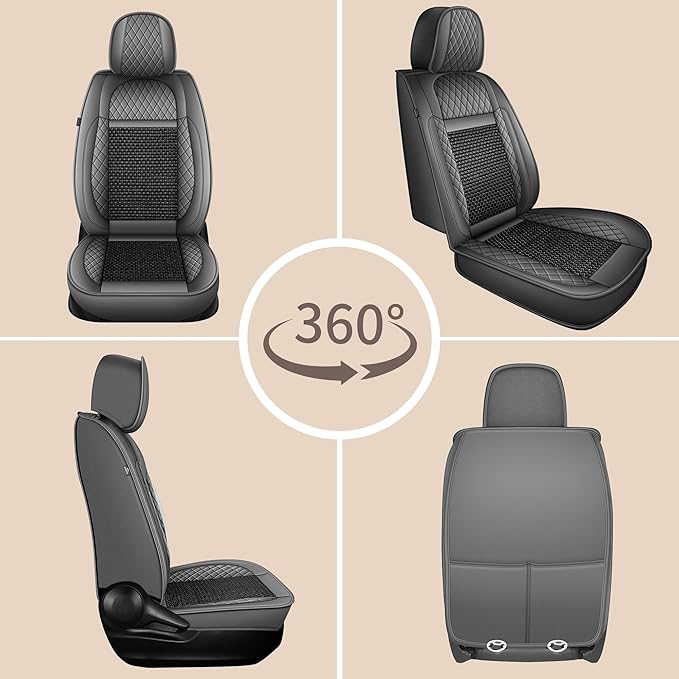 TTX LIGHTING for VW Atlas 2018-2026 Car Seat Covers, Breathable Ice Silk & Leather Seat Protector, Cool & Anti-Sweat for Long Driving, Airbag Compatible, 2 Front Seats (Black&Gray)
