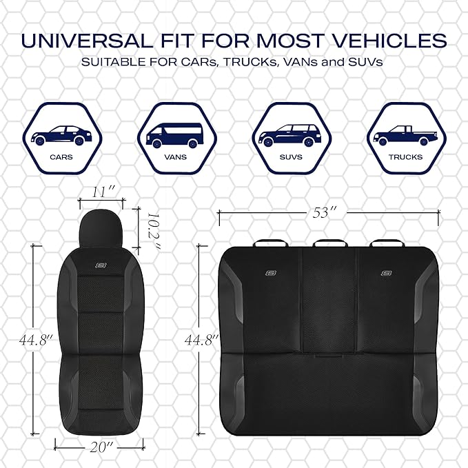 Skechers Memory Foam Car Seat Covers, Air Cool Mesh Thick Seat Covers, Airbag Compatible Car Seat Cover, Automotive Comfort Protection for Most Cars,Vans,Trucks, SUVs,Black