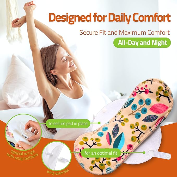 Organic Cotton Reusable Panty Liners for Women & Teens (Tanga, 7-Pack); High-Temp Washable Cloth Liners Made in EU; Stay Fresh & Dry, for Daily Vaginal Discharge Only; 100% Breathable (no PUL/TPU)