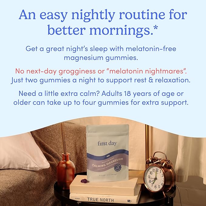First Day Men’s Nighttime Reset Calming Magnesium Gummies – Sleep Aid Supports Peaceful Rest, Balanced Mood & Energy – Supplement with Magnesium Citrate, L-Theanine & No Melatonin – 60-Day Supply