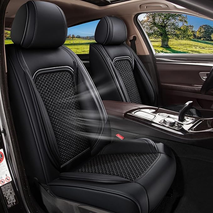 Car Seat Covers Front Seats for Lexus NX 250 - NX 350 - NX 350h - NX 450h 2022 2023 2024 2025 2026: Breathable Cool Ice Silk Leather Seat Covers (Black)