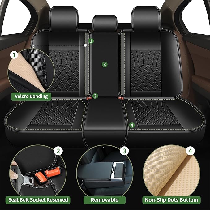 Bling Diamond Embroidered Seat Covers for Nissan Kicks 2018-2025 2026, Full Set 5 Seats, Sparkle Rhinestone Breathable Perforated Faux Leather Car Seat Covers for Women (Black)