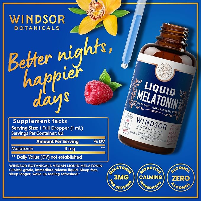WINDSOR BOTANICALS Cortisol Blocker and Liquid Melatonin 3mg General Wellness Bundle