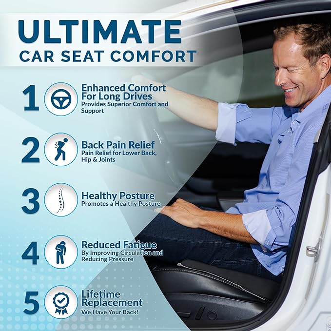ComfiLife Car Seat Cushion–Premium Wedge 100% Polyurethane Foam Car Cushions for Driving–Auto Seat Cushion–Back & Sciatica Pain Relief for Long Drives–Comfort for Car Driver,Office, Truck Seat (Black)