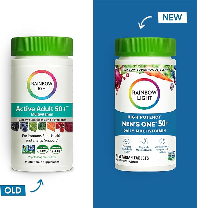 Rainbow Light Multivitamin for Men 50+, Vitamin C, D & Zinc, Probiotics, Men's One 50+ Multivitamin Provides High Potency Immune Support, Non-GMO, Vegetarian, 90 Tablets