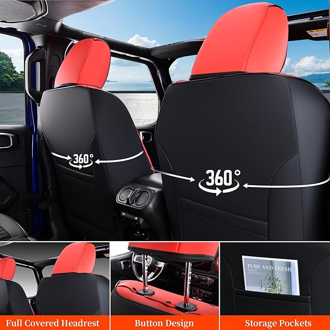 Coverado Seat Covers 4 Door Full Set for Jeep Wrangler, Waterproof Car Seat Covers for Truck Automotive Seat Covers Custom Fit for 2013-2017 Jeep Wrangler JK Seat Covers for Cars(Red)