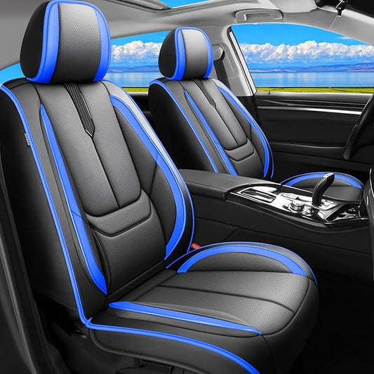 Fit Accent Car Seat Covers for Hyundai Accent 2006-2025 2026 - Upgraded Premium Waterproof & Breathable Leather,Airbag Compatible,All-Weather Seat Cushion Protector,Full Set,Black-Blue
