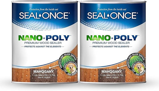 Seal-Once Nano+Poly Penetrating Wood Sealer with Polyurethane - Premium Waterproof Sealant -2 Gallon & Mahogany