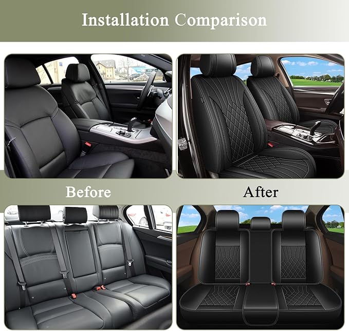 Full Set Car Seat Covers for Acura TSX 2009-2014: Breathable Perforated Leather Seat Cover (Black)