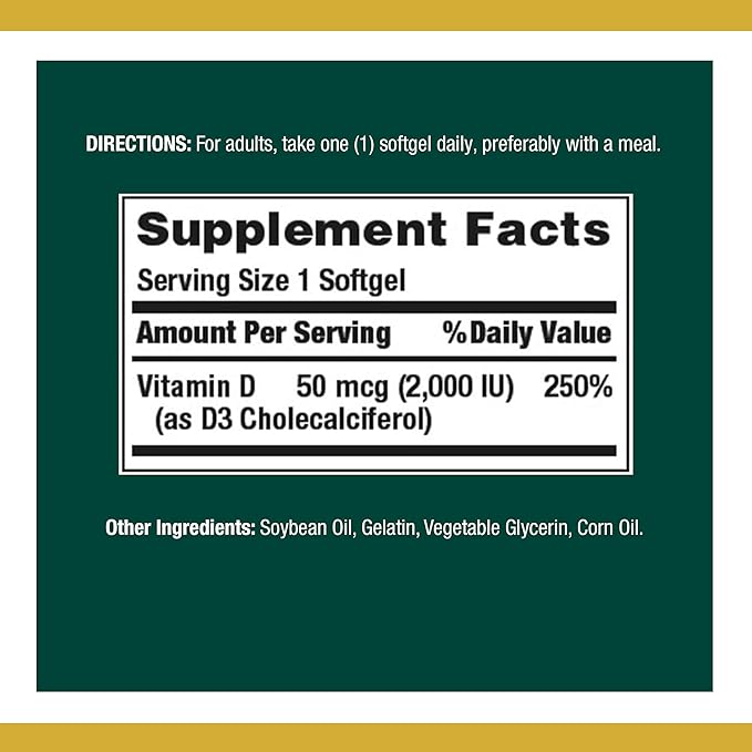 Vitamin D3 by Nature's Bounty, Vitamin Supplement, Supports Immune System and Bone Health, 50mcg, 2000IU,150 Count (Pack of 2)
