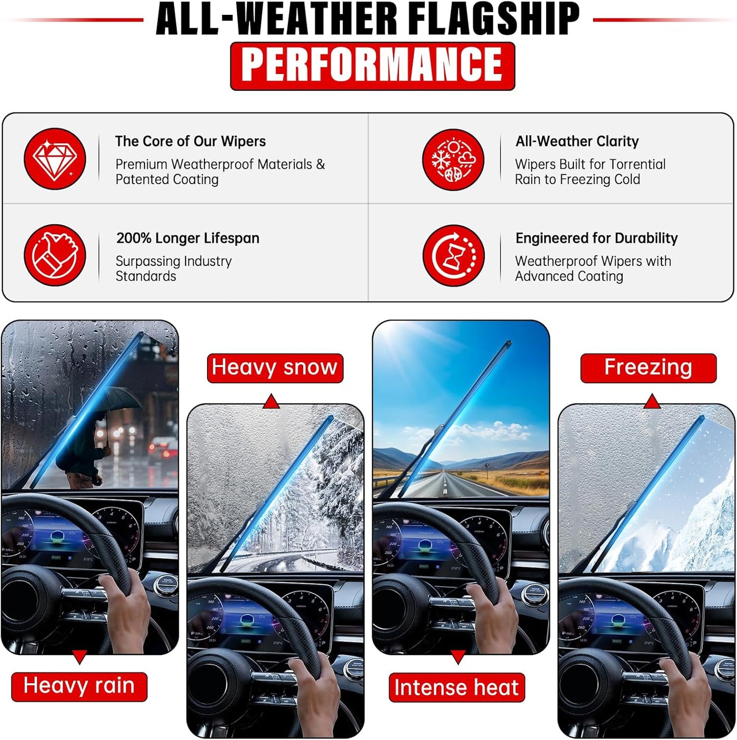 Windshield Wiper Blades Replacement for 2009-2016 Nissan Murano Original Factory Quality Front Rear Wipers Blade Set for My Car - 26" 16" 12" (Pack of 3)