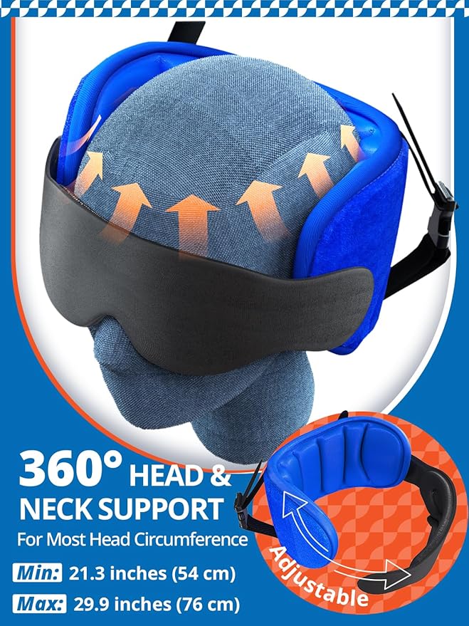 Travel Pillows for Airplanes, Airplane Pillow for Long Flight, Airplane Head Strap with Eye Mask for Sleep, Travel Neck Pillow for Car Road Trip, 360° Support Headrest, Stop Bobblehead, Yellow