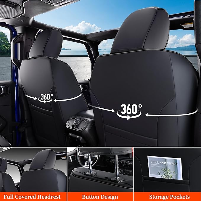 Coverado Seat Covers Full set for Jeep Wrangler, Waterproof Car Seat Covers for Truck Automotive Seat Covers Custom Fit for 2008-2012 Jeep Wrangler JK 2-Door, Full Coverage Wrangler Seat Covers(Black)