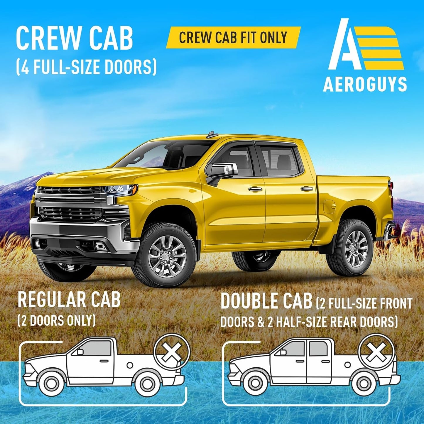 Extra Durable Window Deflectors Tape-On Window Visors Rain Guards Fit for Chevrolet (Chevy) Silverado 1500 2019-2025 Crew Cab, Sun Visors, Wind Vent for Shades, Exterior Car Accessories - 4pcs. AG0798