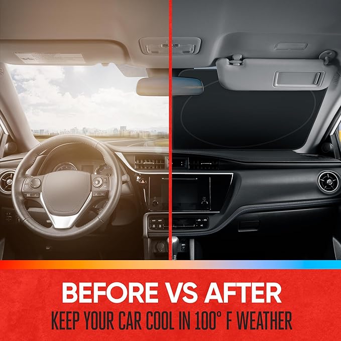 Motor Trend Foldable Car Sun Shade with Storage Bag, Collapsible Sun Visor for Windshield (X-Large, 74 x 37 inches)