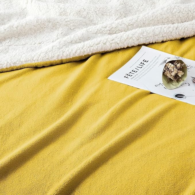 IR Imperial Rooms Sherpa Fleece Throw Blanket Twin Size for Couch - Thick and Warm Fluffy Blankets for Winter, Soft and Fuzzy Twin Blanket for Bed, Yellow, 60x80 Inches