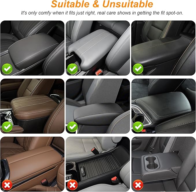 Center Console Cover for Cars Fit for Jeep Wrangler Leather Armrest Covers with 2 Storage Bags(Black)