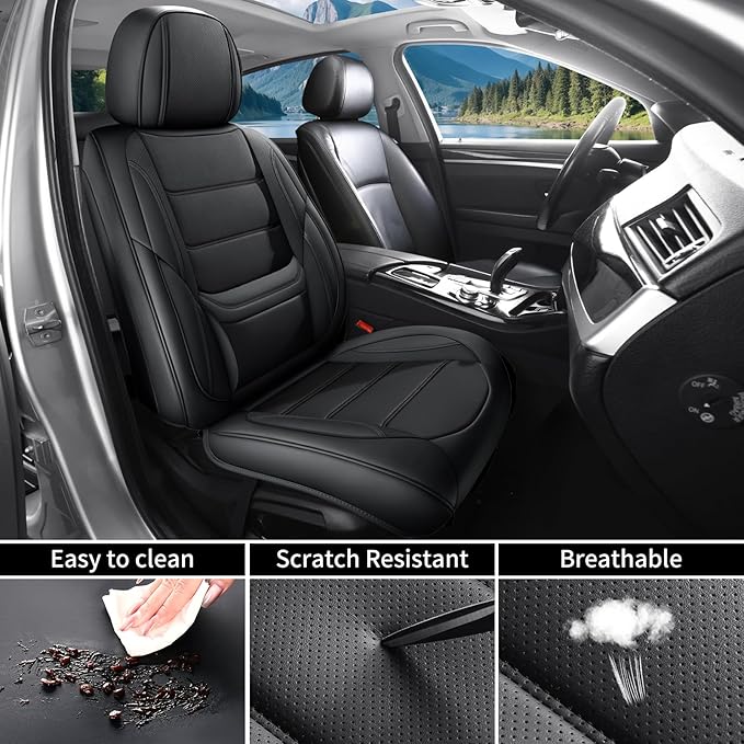 Car Seat Covers Full Set Custom Fit for Mercury Milan 2006-2011,Premium Faux Leather with Lumbar Support, Breathable, Anti-Slip & Soft Touch(Black,Fullset)