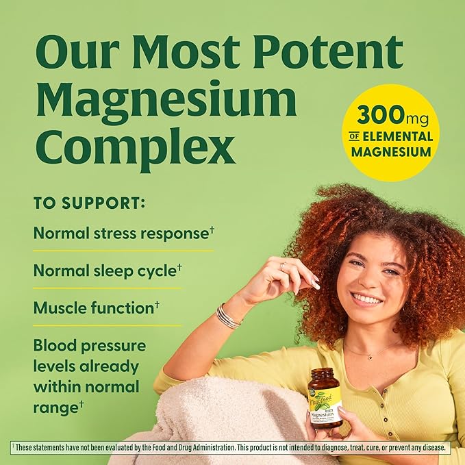 MegaFood Magnesium 300 mg - Highly Absorbable Blend of Magnesium Glycinate, Citrate & Malate to Help Support Heart, Nerve Health & Relaxation - 120 Capsules (60 Servings)