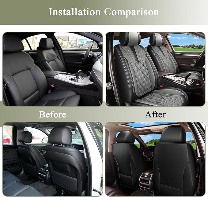 Front Pair Car Seat Covers for Toyota RAV4 SUV 2007-2025 2026 RAV4 Hybrid RAV-4 - Breathable Perforated Premium Leather Seat Cover - for Toyota RAV 4 Accessories - Black&Grey