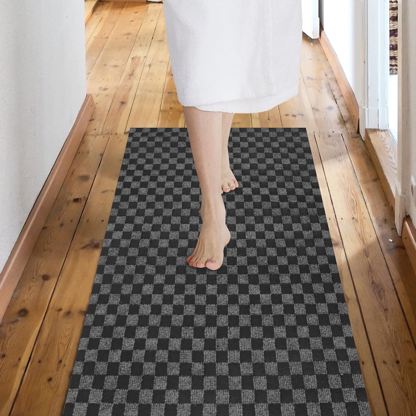 Custom Size Backed Non-Slip Area Rugs Runner, Easy Clean, Waterproof Runner Rugs for Hallway Entryway, Kitchen, Laundry, 4FT x 72FT, Gray Checkered