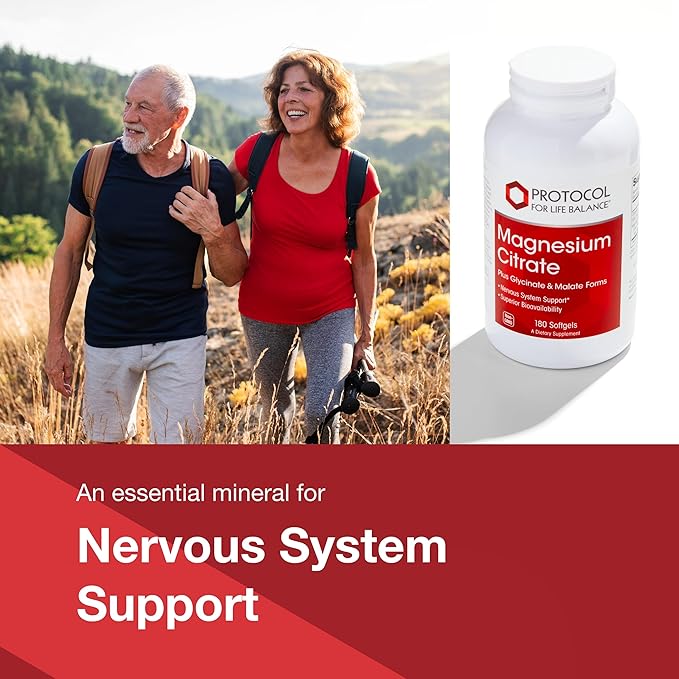 PROTOCOL FOR LIFE BALANCE Magnesium Citrate Plus Glycinate & Malate - Support Heart Health & Bone Formation - Bioavailable Dietary Supplement - Halal - 180 Softgels