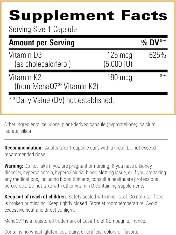 Integrative Therapeutics K2 + D3, Cardiovascular Support*, Bone Support*, Vitamin K2, Vitamin D3, 60 Capsules