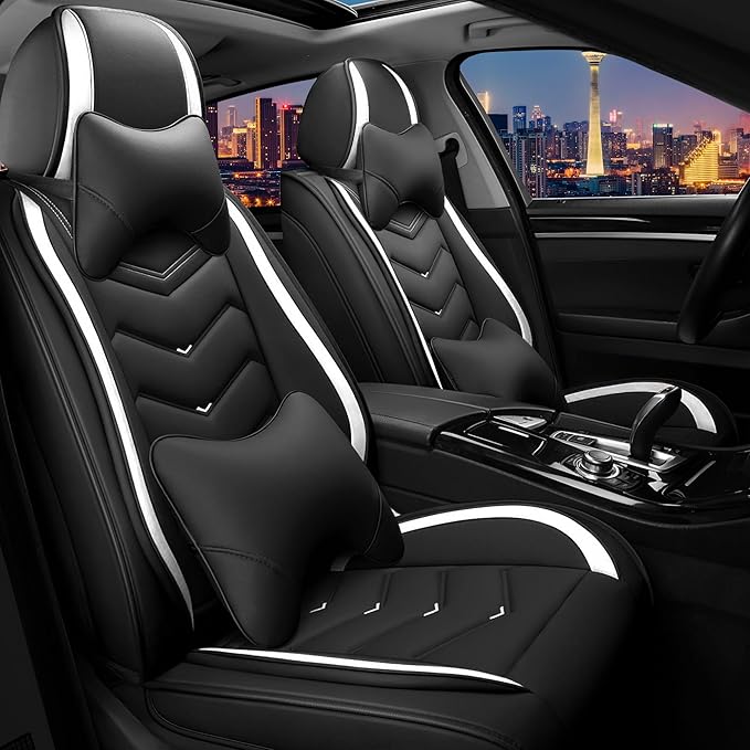 CTDS Car Seat Covers for Toyota RAV4 2000-2026, Stylish Sport Seat Cover, Premium Nappa Leather Car Seat Cover. Automobile Seat Covers Sets.(Luxury 2 Seats/Black White)