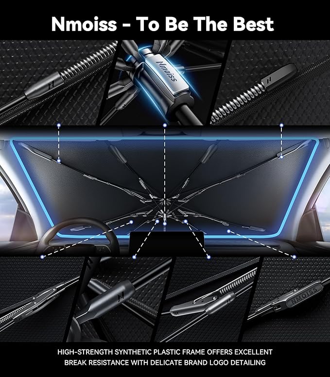 Windshield Sun Shade Umbrella for Ram - [Vinyl Coating Heat Shield] Protect Car from Sun Rays & Heat Damage Keep Cool and Protect Interior, Spring Structure Edge