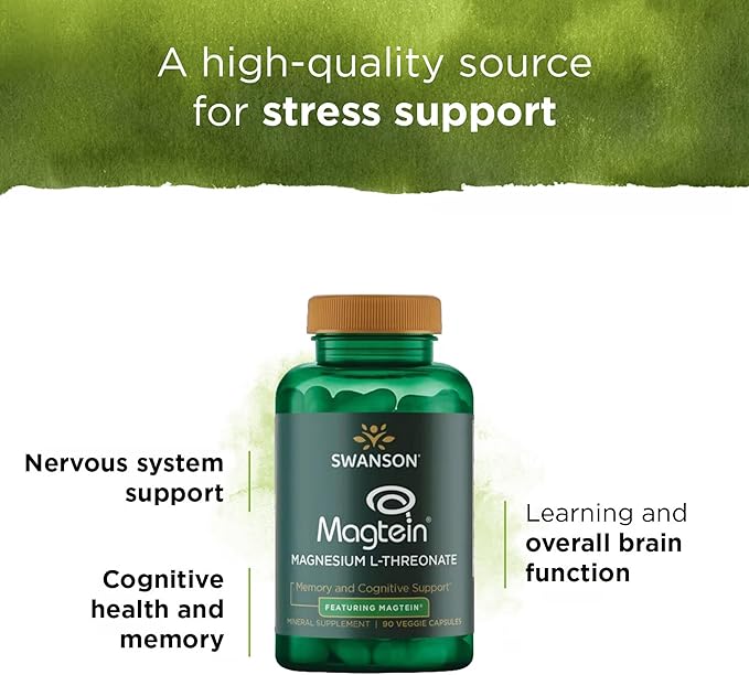 Swanson Magnesium L-Threonate - Mineral Supplement Promoting Nervous System Health - May Support Cognitive Health, Learning & Memory - (90 Veggie Capsules) (4 Pack)