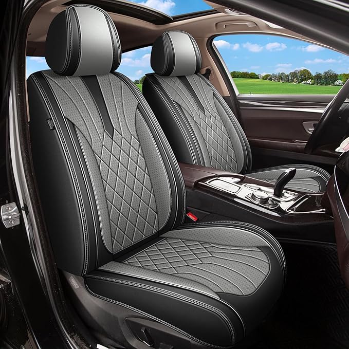 Full Set Car Seat Covers for Subaru Legacy 1995-2024 2025 2026: Breathable Perforated Leather Seat Cover (Black&Grey)