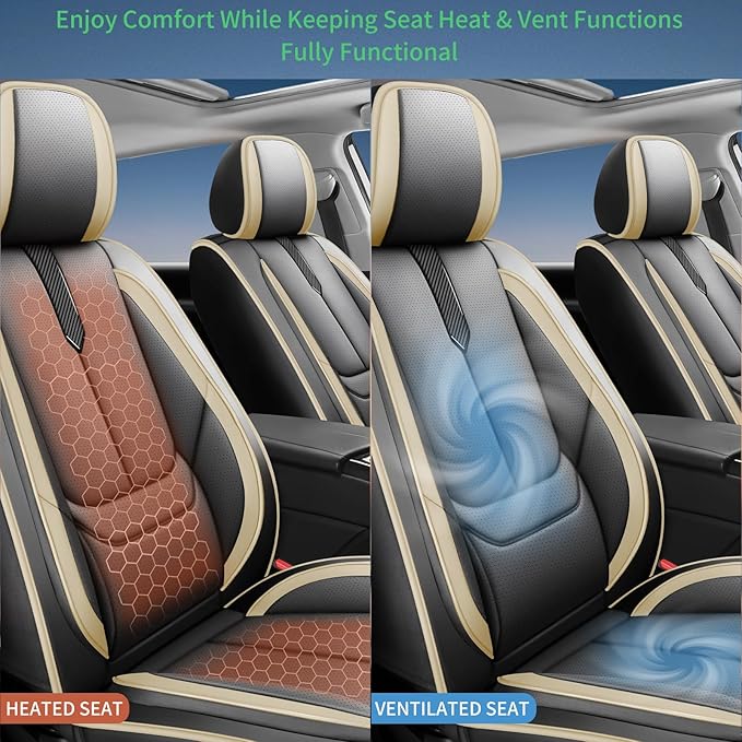Fit Accent Car Seat Covers for Hyundai Accent 2006-2025 2026 -Upgraded Premium Waterproof & Breathable Leather,Airbag Compatible,All-Weather Seat Cushion Protector,2 Front/Black-Beige