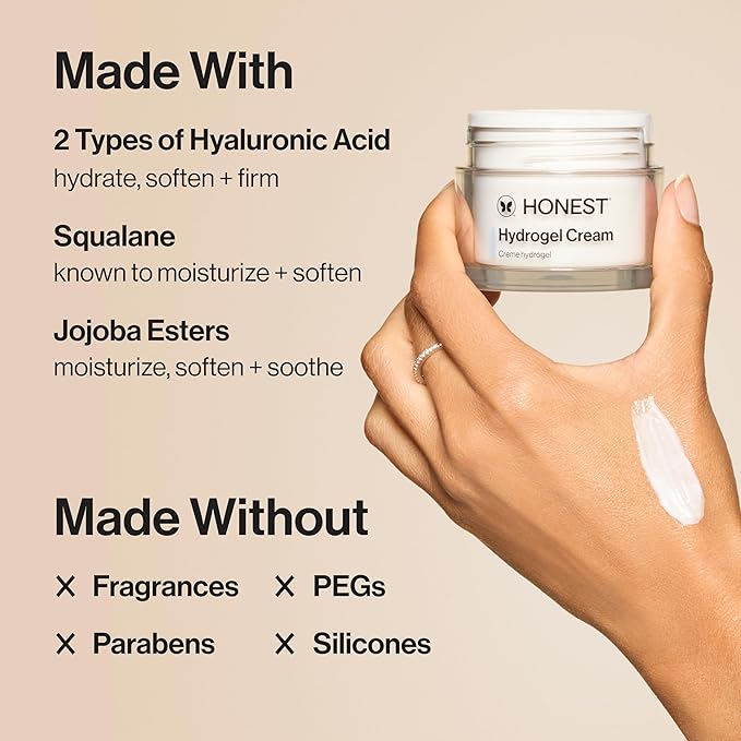 Honest Beauty Mini Hydrogel Cream with Hyaluronic Acid | Lightweight, Moisturizing Water Cream | Gentle for Sensitive Skin, Fragrance Free, Vegan | Travel Size, .57 fl oz