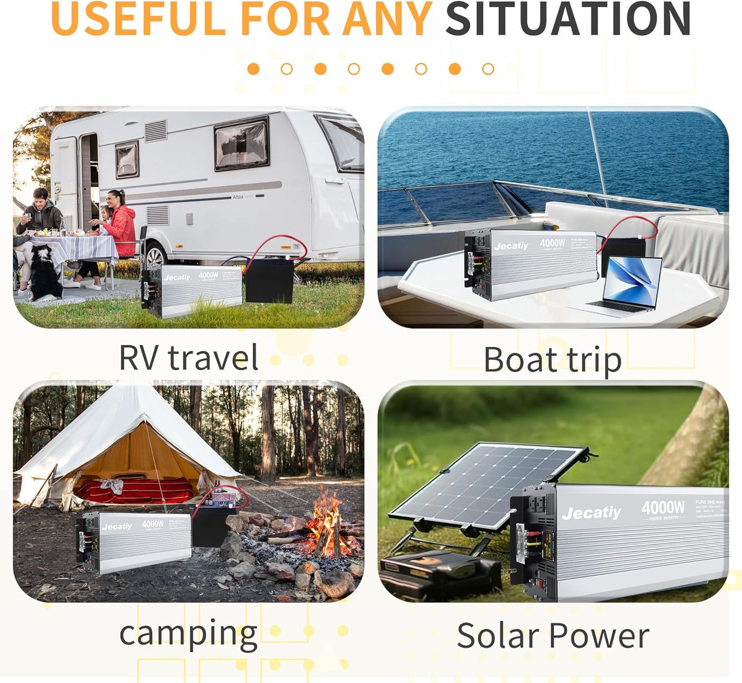 4000 Watt Pure Sine Wave Power Inverter DC 12V to 110V/120V AC Converter with 2 AC,5V 2.4A USB Charging Ports, Car Solar Power Inverters with LCD Display for Home RV Truck