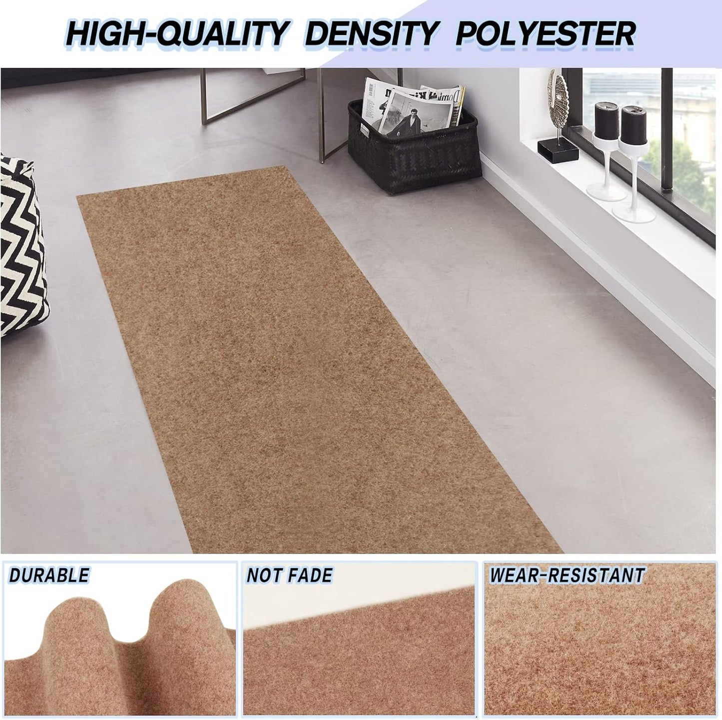 Custom Size Backed Non-Slip Area Rugs Runner, Easy Clean, Waterproof Runner Rugs for Hallway Entryway, Kitchen, Laundry, 2FT x 15FT, Beige