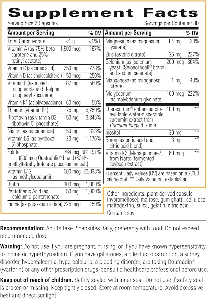 Integrative Therapeutics Clinical Nutrients HP - Multivitamin with Vitamin C, Zinc, Biotin & Vitamin B12 - Antioxidant Support Supplement for Men and Women* - Dairy Free - 60 Capsules