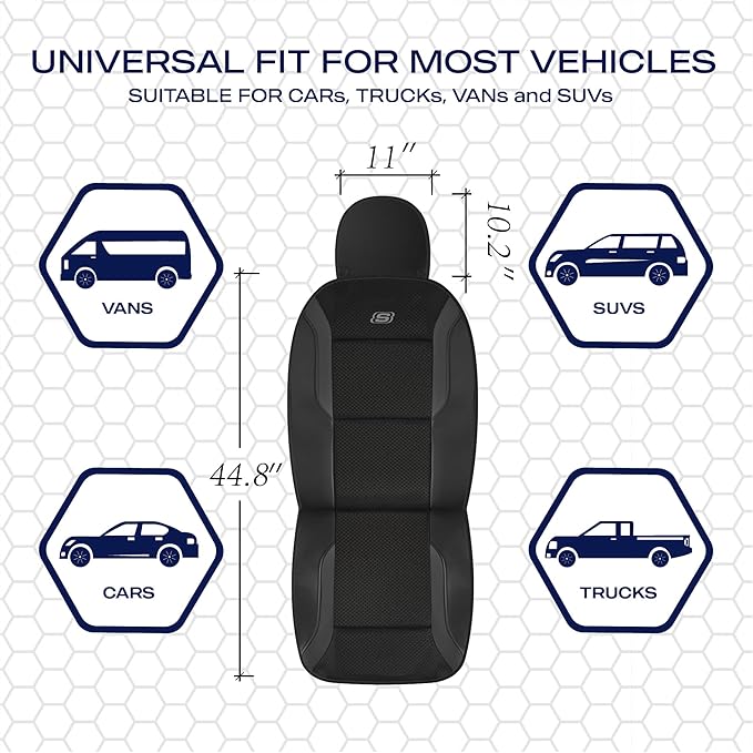 Skechers Men's Memory Foam Seat Covers, Air Cool Mesh Thick Car Seat Covers, Car Seat Covers Front Seats Airbag Compatible, Universal Automotive Comfort for Most Cars, Vans, Trucks, SUV,Black