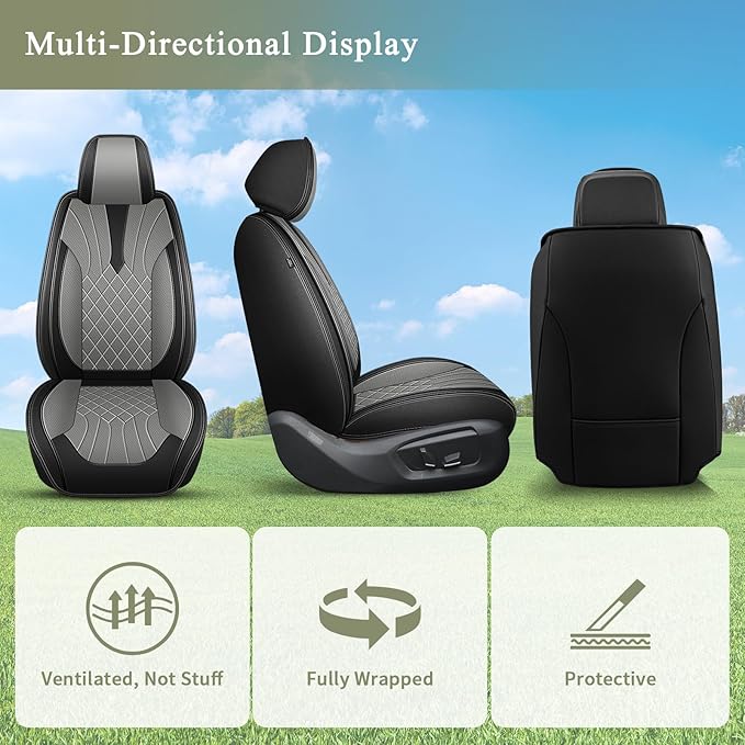 Car Seat Covers Front Pair for Nissan Murano 2011-2025 2026: Breathable Perforated Leather Seat Cover (Black&Grey)