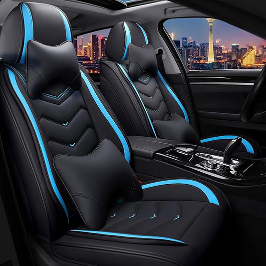CTDS Car Seat Covers for Toyota RAV4 2000-2026, Stylish Sport Seat Cover, Premium Nappa Leather Car Seat Cover. Automobile Seat Covers Sets.(Luxury 2 Seats/Black Blue)