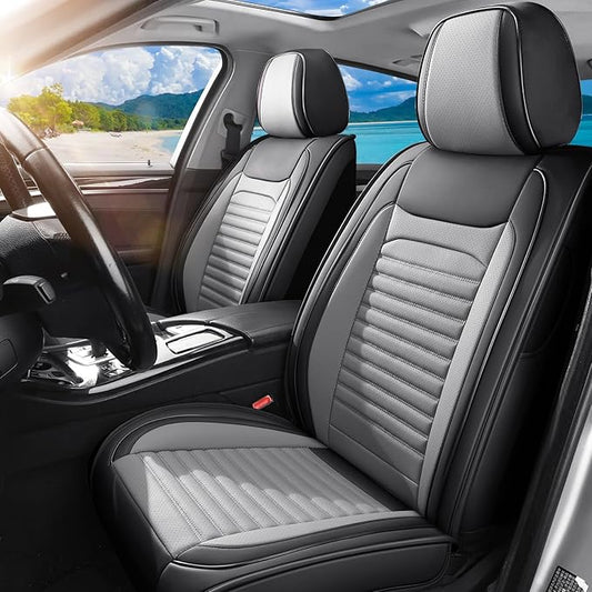 Car Seat Covers Full Set Fit for Toyota RAV4 2001-2026, Premium Faux Leather Car Seat Protector,Breathable Anti-Slip Full Wrapping Edge Seat Covers(Black&Gray,Full Set)
