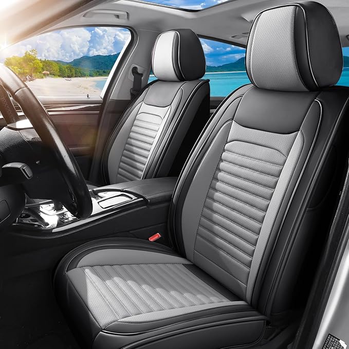 Front Seat Covers Fit for Toyota Sienna 2001-2025, Car Seat Covers Front Seats, Breathable Leather Automotive Seat Covers Front Pair Anti-Slip Seat Cover(Black&Gray, Front)