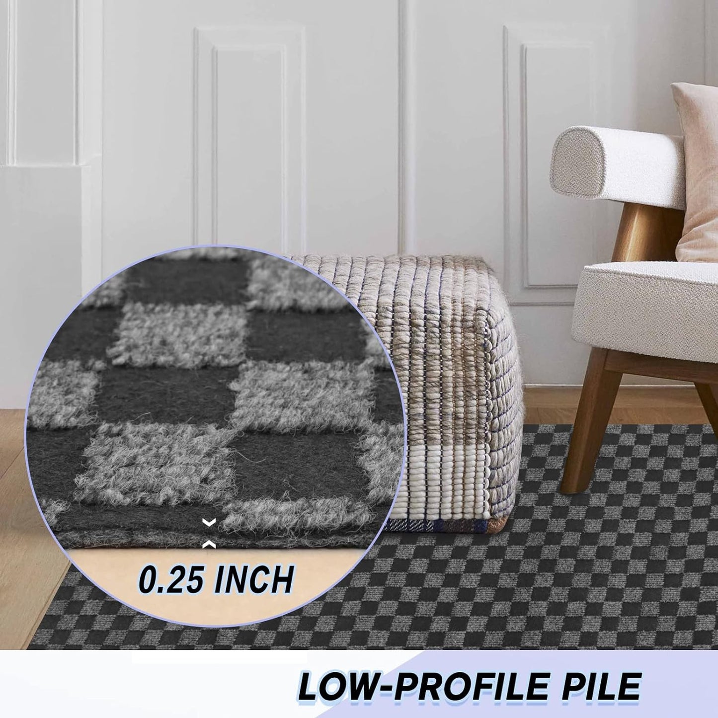 Custom Size Backed Non-Slip Area Rugs Runner, Easy Clean, Waterproof Runner Rugs for Hallway Entryway, Kitchen, Laundry, 4FT x 80FT, Gray Checkered